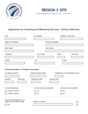 Application for Coaching and Mentoring Services - Family Child Care