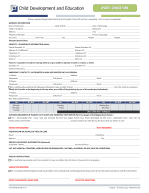 Child Care Registration and Update Form