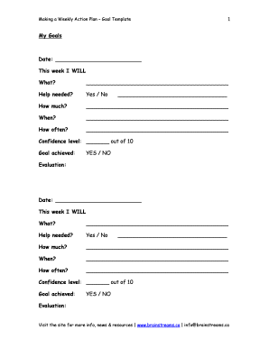 Weekly Action Plan Goal Template