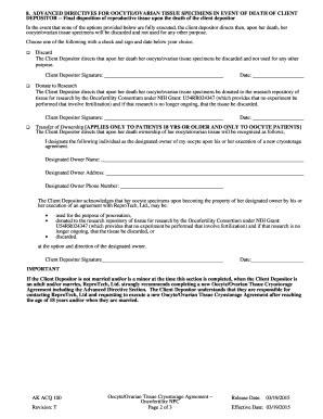 Oocyte/Ovarian Tissue Cryostorage Agreement
