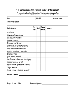 4-H Communication Arts Festival Judge's Criteria Sheet