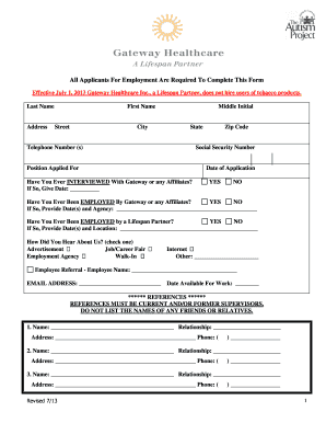 Gateway Healthcare Employment Application Form