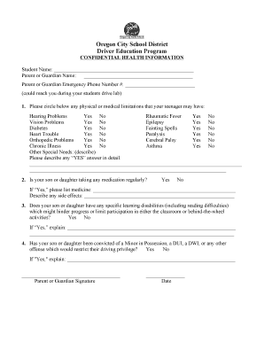 Oregon Driver Education Health Form