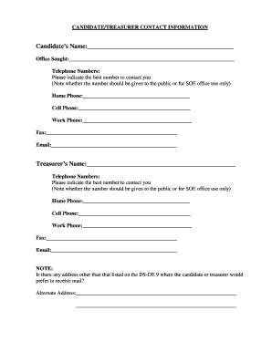 Candidate Treasurer Contact Information Form