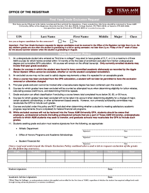 First Year Grade Exclusion Request
