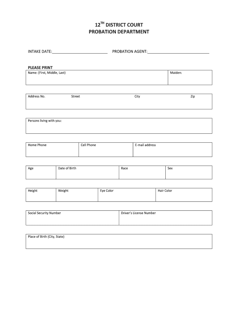 Fillable Online 12TH DISTRICT COURT PROBATION DEPARTMENT Fax Email Print pdfFiller