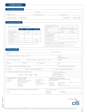 Formulario de solicitud de productos bancarios CitiBusiness
