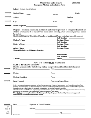 Ohio Emergency Medical Authorization Form