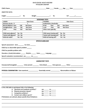 Ohio School Health Record