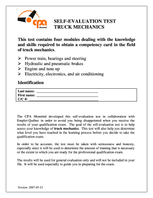 Truck Mechanics Self-Evaluation Test