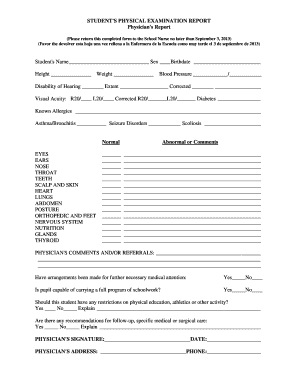 Student Physical Examination Report