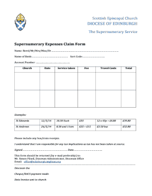 Excel invoice tracker - Supernumerary Expenses Claim Form - The Diocese of Edinburgh - edinburgh anglican