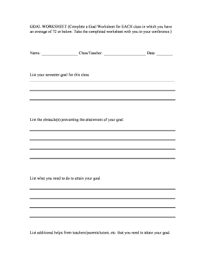 Student Academic Goal Worksheet