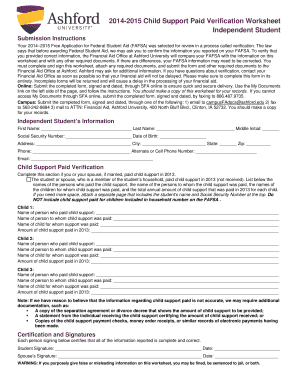 2014-2015 Child Support Verification Worksheet