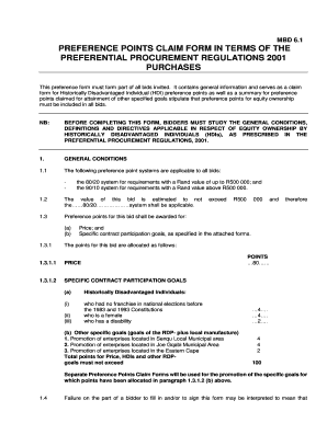 South Africa Preference Points Claim Form