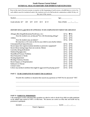 Sports Participation Health History Form