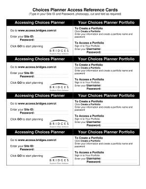 Choices Planner Access Reference Cards
