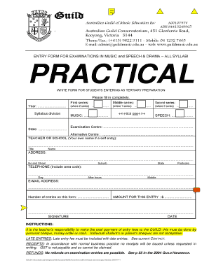 Australian Guild Music Education Exam Entry Form