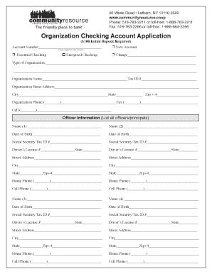 Organization Checking Account Application
