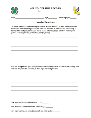 4-H Leadership Record Form