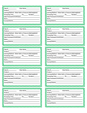Home Canning Record Form