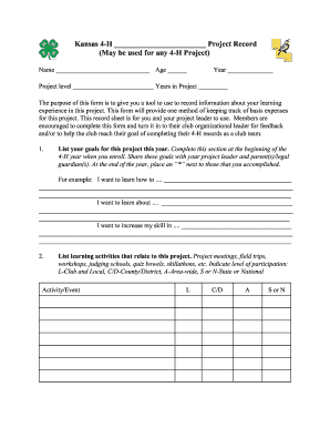 Kansas 4-H Project Record Form