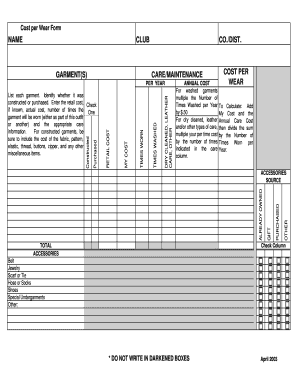 Cost per Wear Form