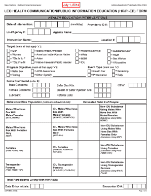California Health Education Intervention Form