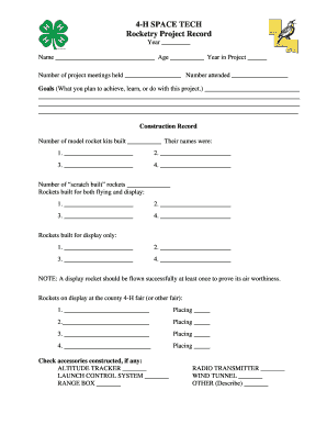 4-H Space Tech Rocketry Project Record