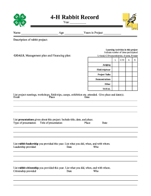 4-H Rabbit Record Form