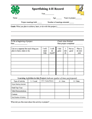 4-H Sportfishing Record Form