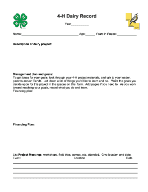 4-H Dairy Project Record Form