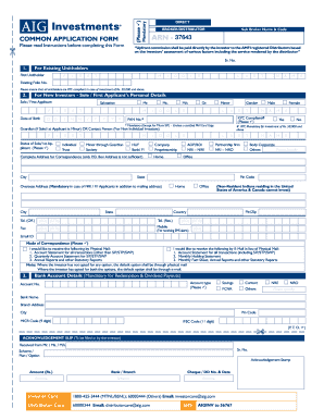 AIG Mutual Fund Investment Application Form
