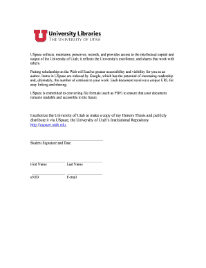 University of Utah Thesis Distribution Authorization