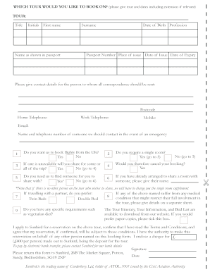 Sunbird Tour Booking Form