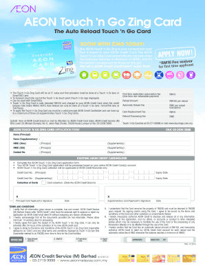 Touch n Go Zing Card Application Form