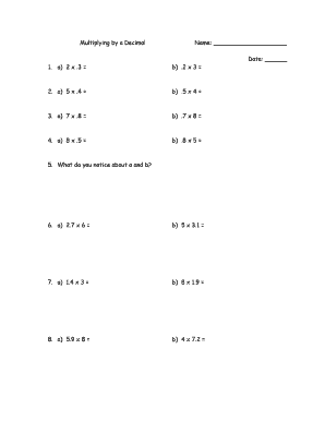 Multiplying by a Decimal Worksheet