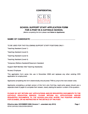 School Support Staff Application Form