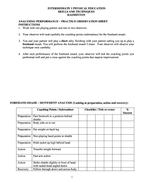 Badminton Forehand Smash Analysis Form