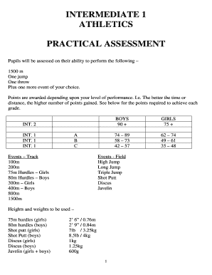 Athletics Practical Assessment Form
