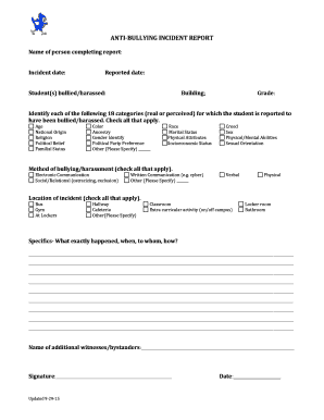 Anti-Bullying Incident Report Form