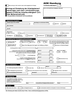 Antrag auf Erstattung der Arbeitgeberaufwendungen nach dem Lohnfortzahlungsgesetz (LFZG) bei Arbeitsunfähigkeit* (U1) oder Mutterschaft (U2)