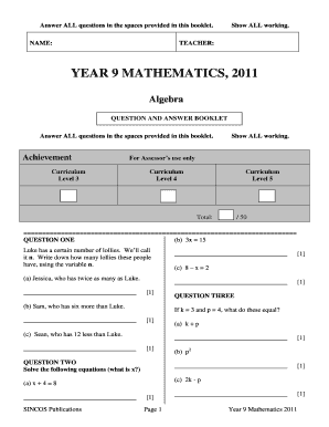 Year 9 Mathematics Exam