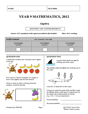 Year 9 Mathematics Exam 2012