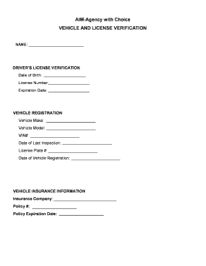 Vehicle and License Verification Form