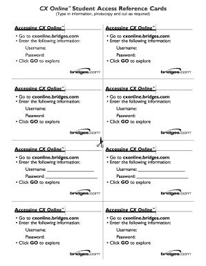 CX Online Student Access Reference Card
