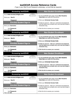testGEAR Access Reference Cards