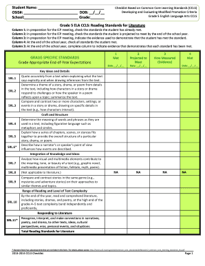 Grade 5 English Language Arts CCLS Checklist