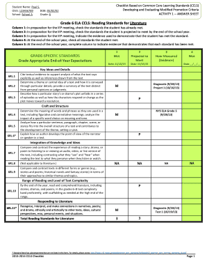 Grade 6 ELA CCLS Checklist