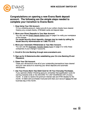 Evans Bank New Account Switch Kit